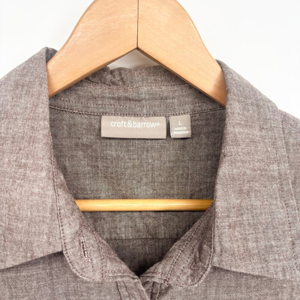 Croft & Barrow 100% Cotton Brown Sleeveless Button-Down Shirt Size L - Picture 5 of 5